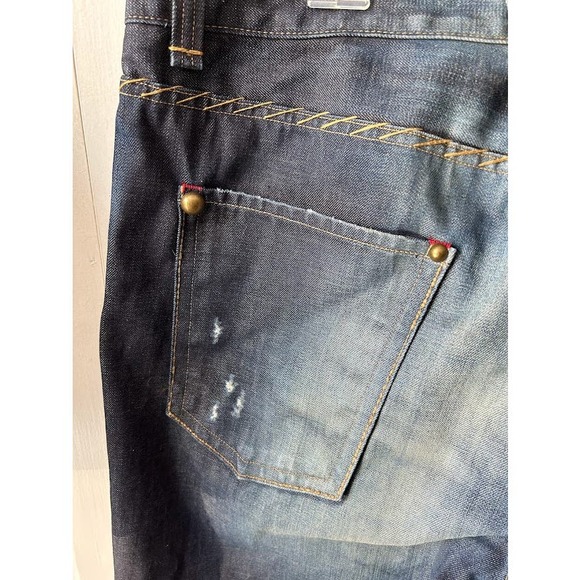 Vintage China rare factory distressed Jeans embroidered button dragon size 40 - Picture 4 of 16